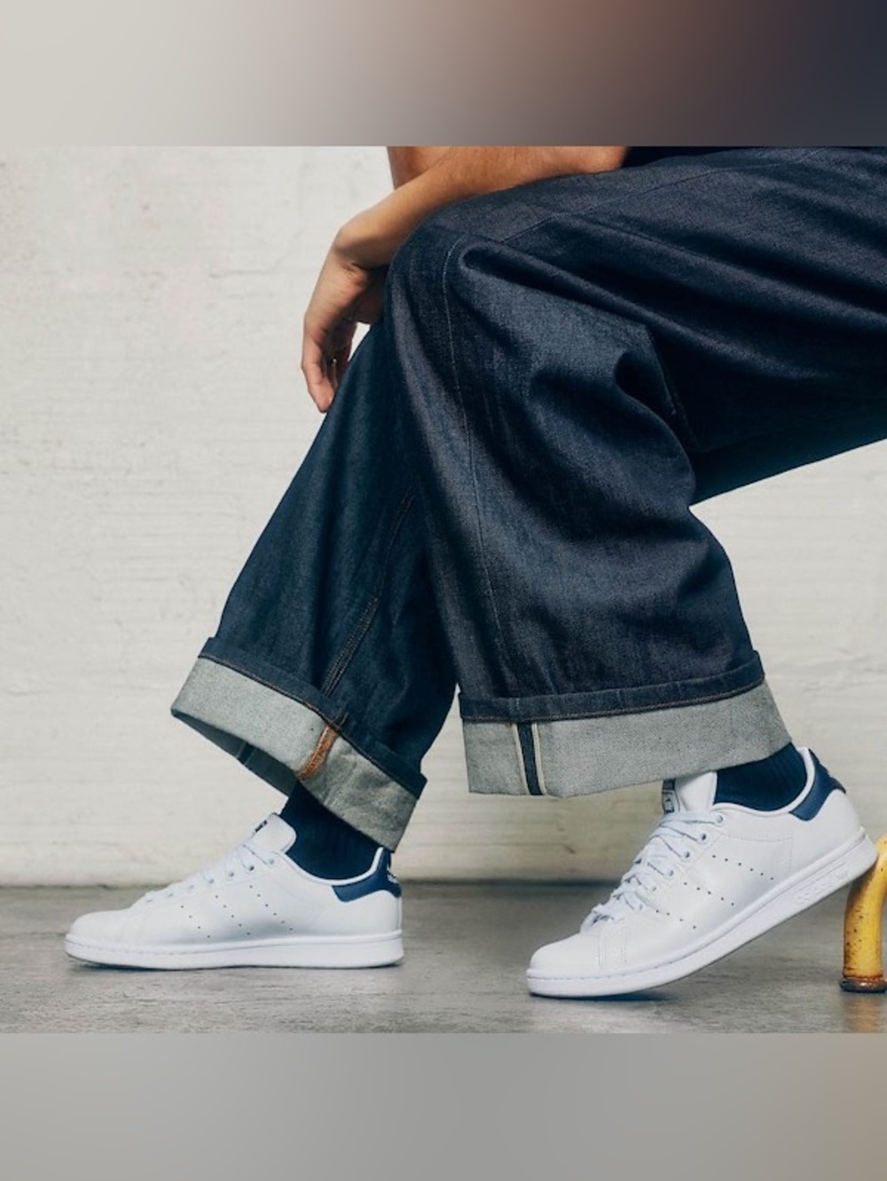 Mens adidas Stan Smith Athletic Shoe - Core White / Core White / Dark Blue